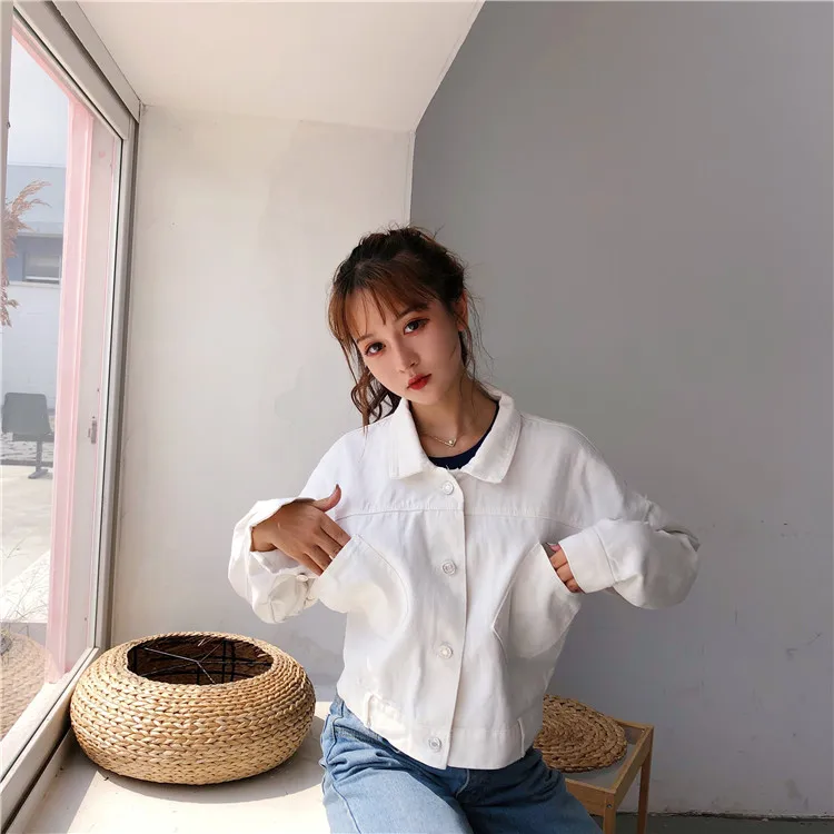 Женская одежда новая Корейская куртка ulzzang harajuku BF однотонные милые однобортные
