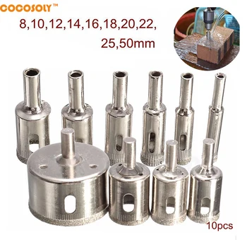 

10pcs Diamond Hole Saw Marble Drill Bit Set 8/10/12/14/16/18/20/22/25/50mm For Tile Ceramic Glass Granite Drilling