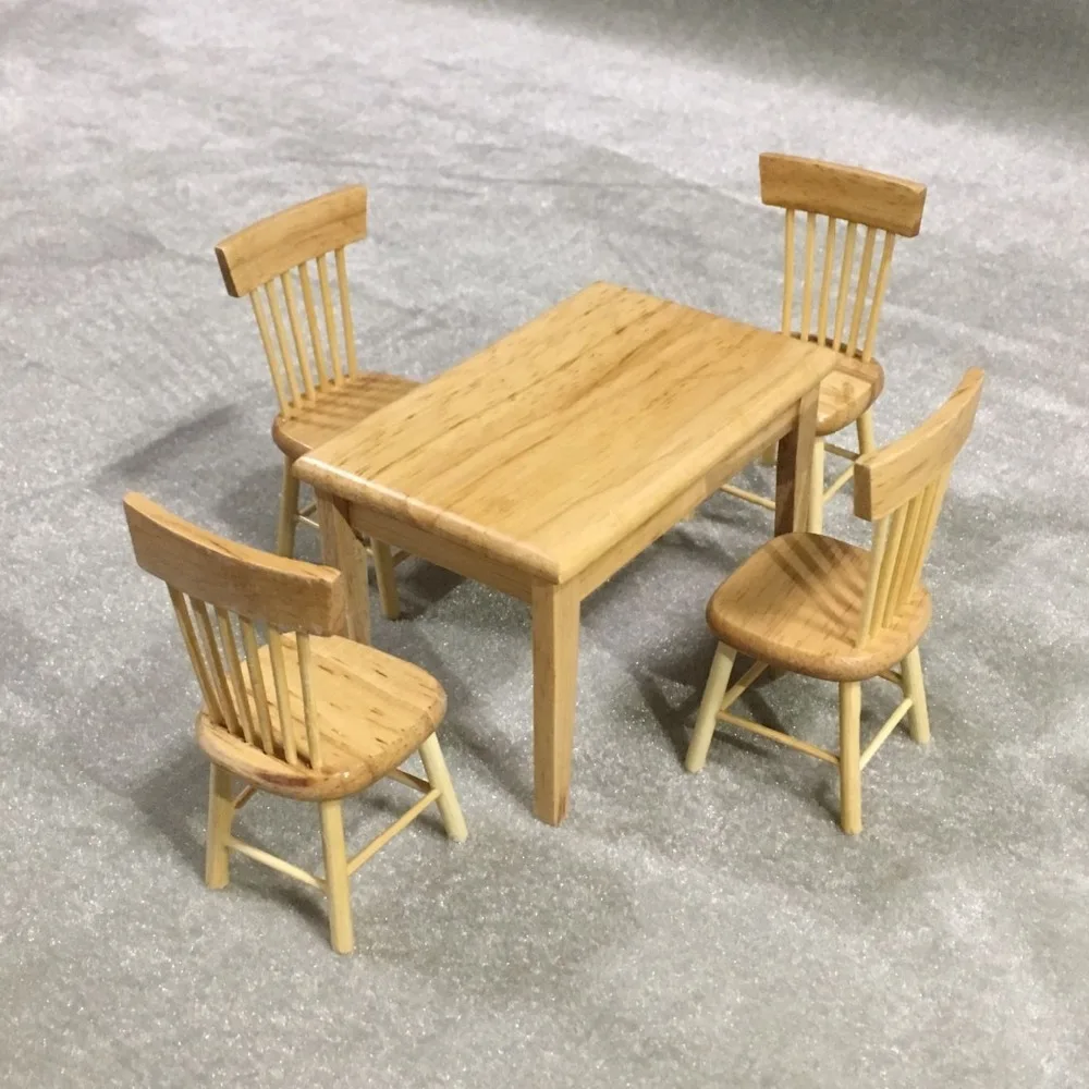 

Handmade Miniature Furniture Toys Set 1:12 3D Wooden Square Table Chair 5 Pcs Mini Furniture Model Decoration For Doll Houses