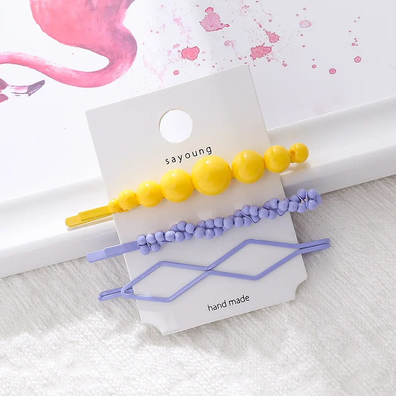 1 комплект Корейская Конфета из смолы цветные геометрические необычные заколки для волос для женщин ручной работы плетеные пластиковые бусины аксессуары для волос