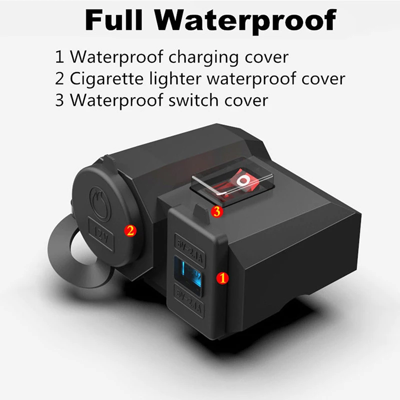 

Socket Motorcycle USB Charger DC 5V 2.1A Cigarette Lighter LED Voltmeter Switch 12V 2 Ports