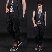 S~ 5XL! Черные ботильоны длина мотобрюки мужской тренд моды мужская одежда мужские брюки-шаровары