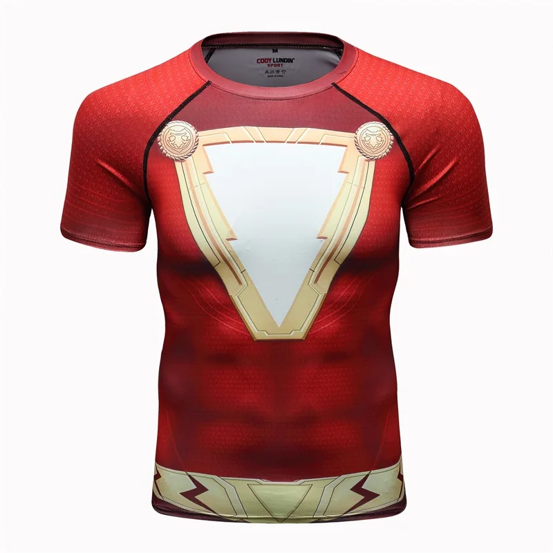 

Shazam 3D Printed T shirts Men Compression Shirts Raglan Sleeve 2019 Newest Short Sleeve Comics Cosplay Costume Cloth Tops Male