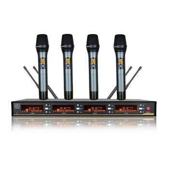 

Bolymic 4 Channels wireless microphone uhf Professional stage karaoke microphone system dynamic lavalier headset Mikrofon Mics
