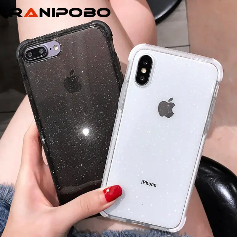 ساطع بريق مسحوق الماس الهاتف حقيبة لهاتف أي فون X XR XS ماكس 8 7 زائد 6 6 SPlus شفافة لينة ضد الصدمات الخلفي غطاء