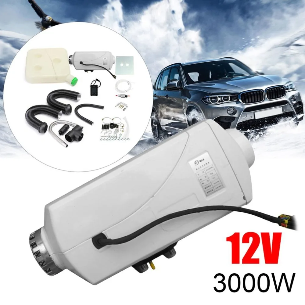 

12V 3KW Parking Diesel Air Heater Single-hole Switch with Muffler Universal For Tank Vent Duct Thermostat LCD Switch White