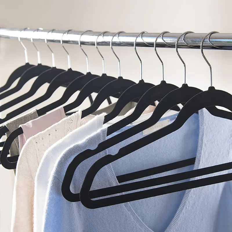 Высококачественные компактные бархатные вешалки с хромированными крючками-Нескользящие вешалки для костюма черного цвета(24 шт./лот