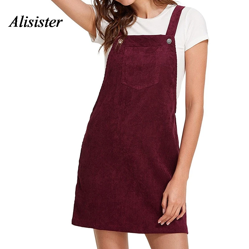 Autumn Women Corduroy Sundress Mini Solid Ladies Sleeveless Casual Suspender Sarafan Dresses Female Overalls A Line Vestido