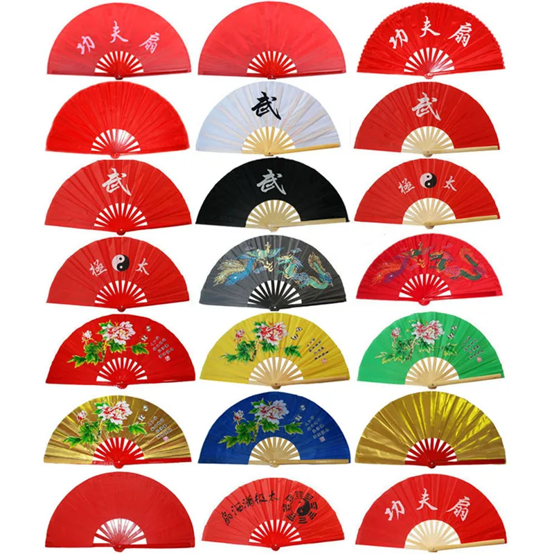 

High grade Bamboo Tai Chi Fan with bag Double Sided Chinese Kung Fu Fan Performance Red/Golden Martial Arts Fans Eight Diagram