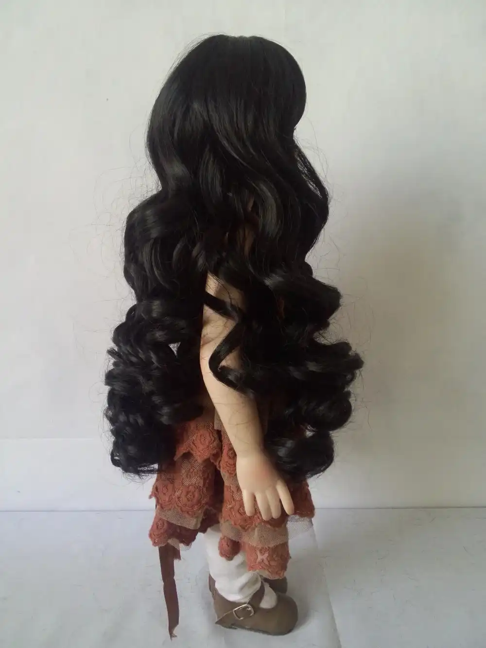 Curly Hair Wig With Bangs In Black Color Long Wave Hairpiece