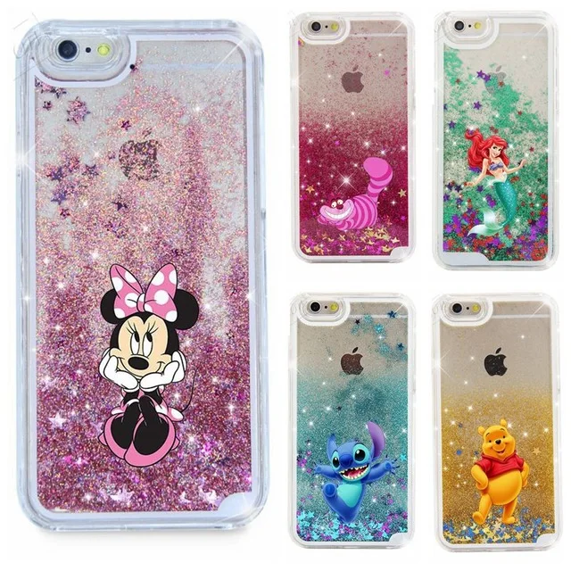 Liquid Quicksand phone case for iphone 7 plus Cute cartoon Stitch Pooh mickey Minnie Cat Mermaid Cover shell iphone7 | Мобильные