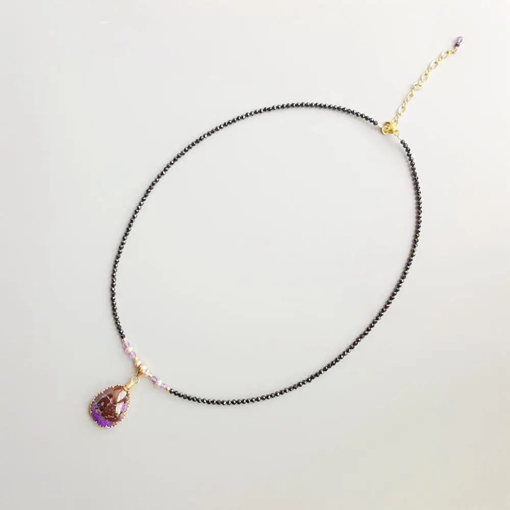 

Lii Ji Genuine Amethysts Purple Pearl Black Spinels with Sugilites Pendant Charms G-F Delicated Handmade Necklace
