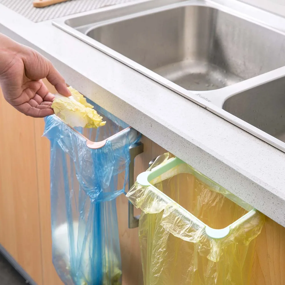 1 шт. Шкаф Дверь задняя корзина для хранения держатель для мусорного мешка подвесной кухонный шкаф мусорный пакет с ручками стойка Кухонные гаджеты