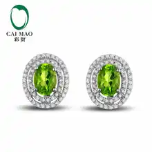 CaiMao 18KT/750 Белое золото 1,78 ct натуральный Зеленый Перидот& 0,42 ct полный разрез Алмазный обручение Серьги с драгоценными камнями