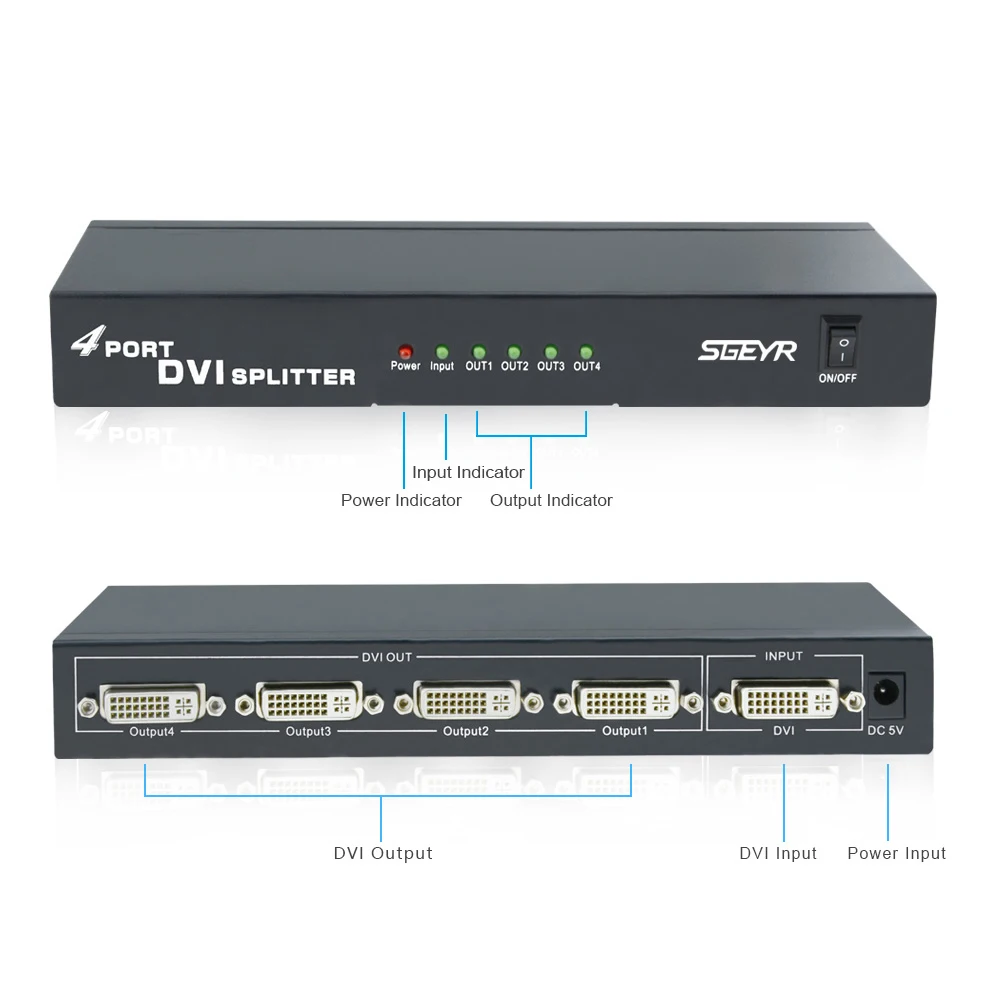 SGEYR 4 портовый разделитель DVI 1 вход 4 выход Поддержка разрешения до 1920x1080 dvi видео сплиттер 1X4 с блоком питания