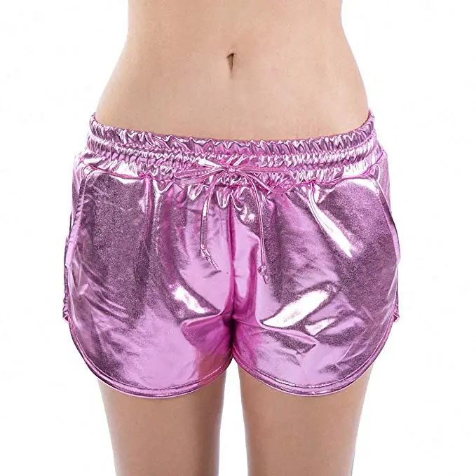 

ICOSTUMES Women's Metallic Shorts Hot Shorts Elastic Drawstring Shiny Metallic Shorts