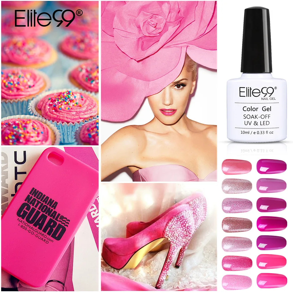 

Elite99 10ml Pink Color Gel Nail Polish Pure Colors Soak Off LED UV Gel Varnish Nail Art Manicure Lacquer Decoration for Nails