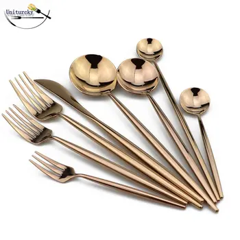 

1-Pc Top Quality New Arrival Cutlery Set Rose Gold Plated Mirror Polished Stainless Steel Dinnerware Set Cake Fork Scoops Knife