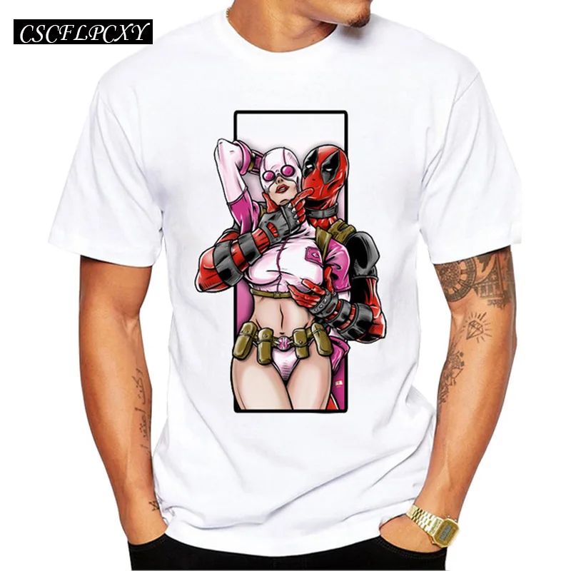 

2019 Newest Men's American Comic Badass Deadpool T shirt Fashion Merc with Harley Quinn Printed T-Shirts Punk Street tops tee