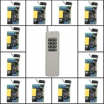 

220V relay 10A 315MHZ/433MHZ RF Wireless remote control system 200-3000M 1 (controller)transmitter +12 Mini receiver(switch)