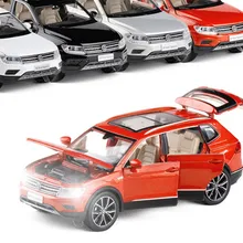 Alta simulação tiguan l, 1:32 escala liga puxar para trás modelo de carro, muaical & piscando, diecast metal modelo, shpping livre