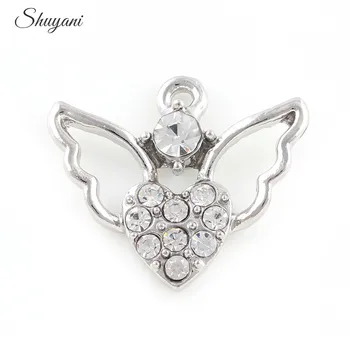 

20PCS Fashion Metal Rhinestone Heart Angel Wing Charms Pendant fit Bracelet Necklace Jewelry Findings 22*25mm