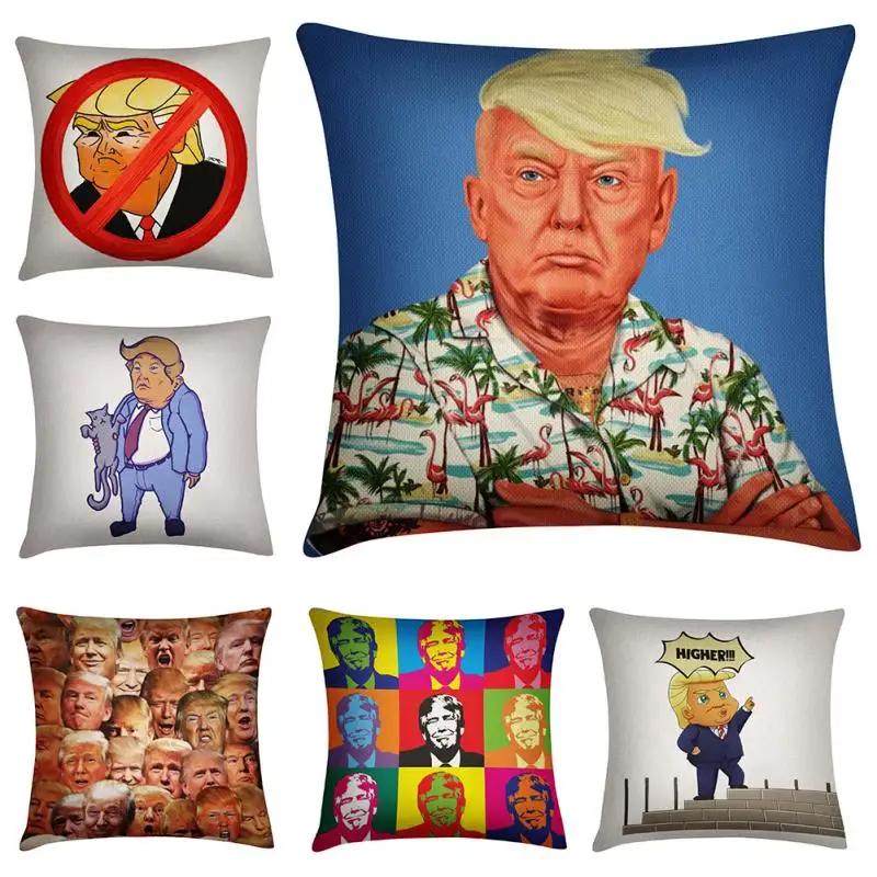 

Lovely cute Donald Trump USA President Invisible Zipper Square Polyester Fiber Home Decorative Linen Pillow Cover Case 45x45cm