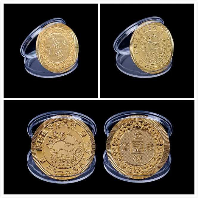 Fu Pig Commemorative Coin Year Of Pig Delivers Money Coins Collection New Year Gift Gold Plated Good Fortune Home Car Decor