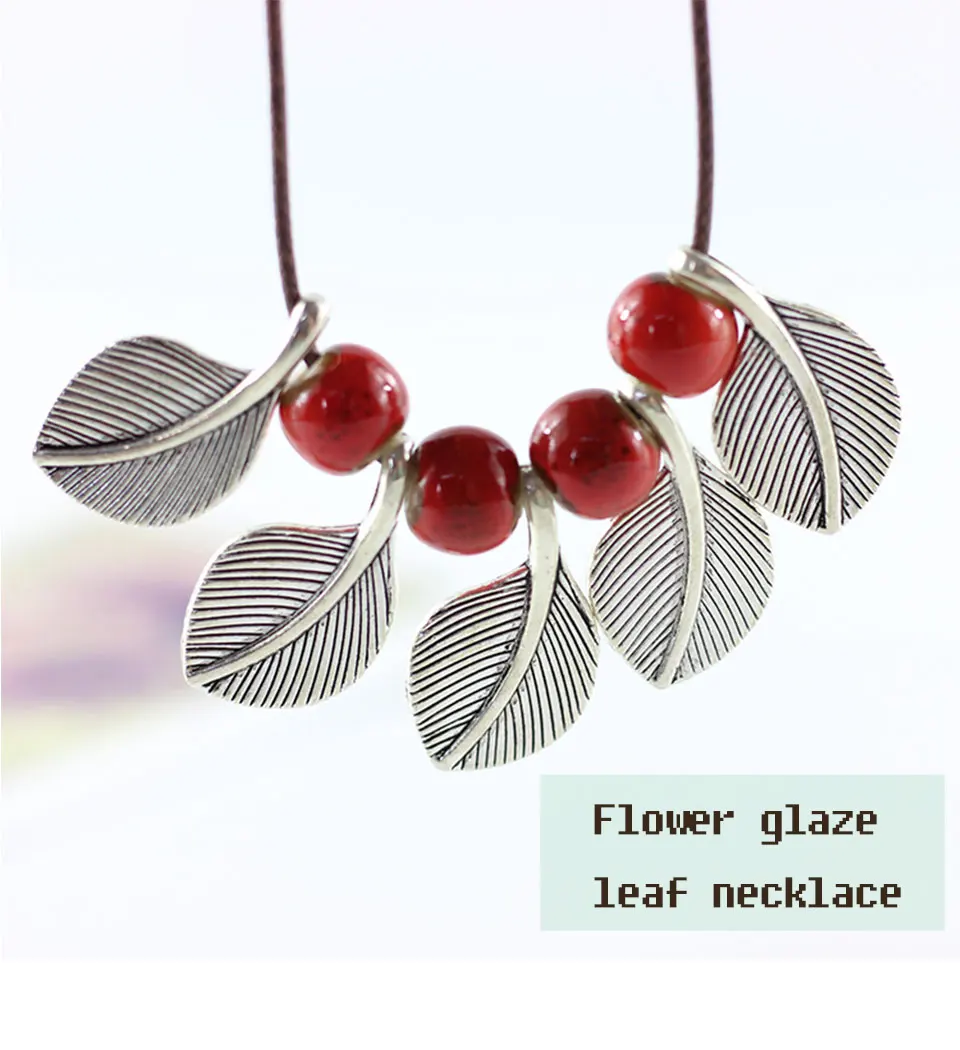 Ceramic Flower Glaze Leaf Necklace Women's Simple Temperament Clavicle Chain Pendant Clothes Jewelry Wild To Send Girls Gifts (1)