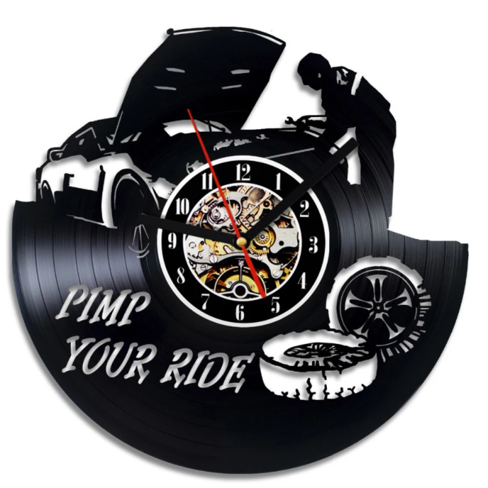 1Piece Unique Garage Decor 3D Wall Clock Car Driving Fan Vinyl Record