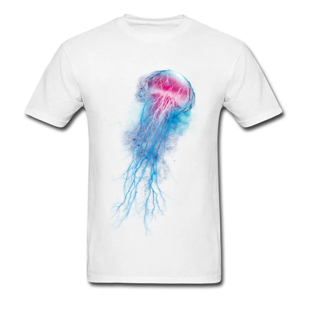 jellyfish storm T Shirts Short Sleeve Crazy High Quality Men Autumn Tops Shirt Crazy Tee Shirt Round Neck All Cotton jellyfish storm white