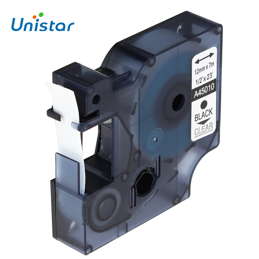 UNISTAR 2 шт. ленты с лейблом 12 мм черные на прозрачном фрикционе D1 Labelmaker 45010