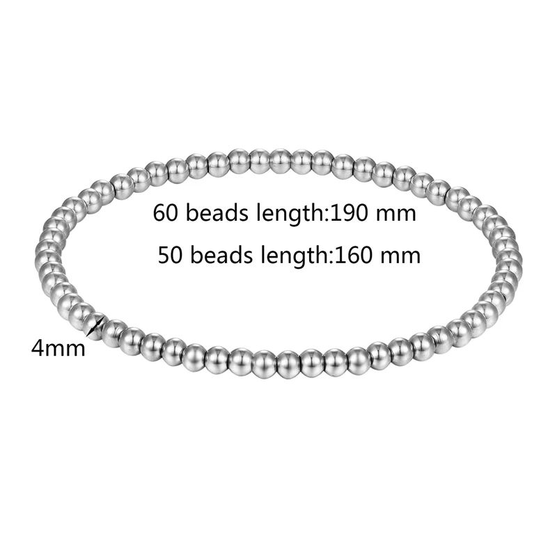 New Fashion Style Men Women Wide 4mm and 6mm Stretchable Bead Bracelets High Quality Stainless Steel Two Sizes Jewelry Wholesale