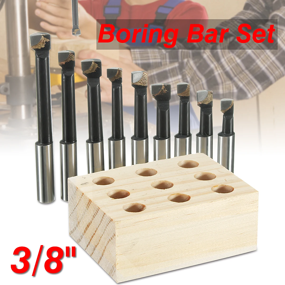 

9pcs 3/8 Inch Sluminum Shank Boring Bar Set Carbide Tipped Bars for Lathe Milling Shank Lathe Tool