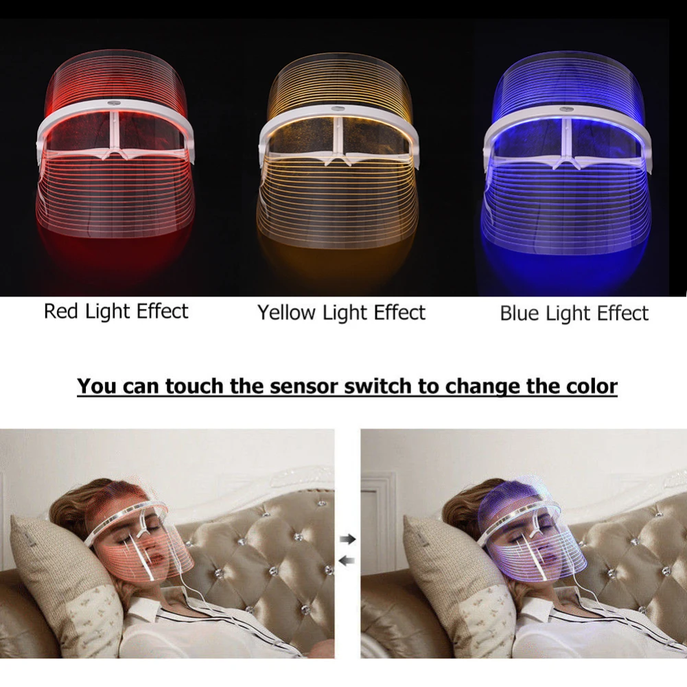 Уход за лицом светодиодный маска терапия Красота инструмент лицевой спа-устройство для очистки 3 цвета против акне, морщины удаления Красота устройства