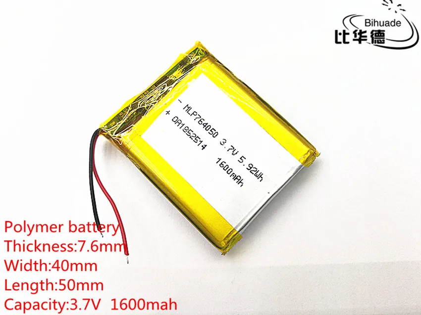 Liter energy battery 3.7V 1600mah 764050 Lithium Polymer LiPo Rechargeable Battery For Mp3 Mp4 Mp5 DIY | Электроника