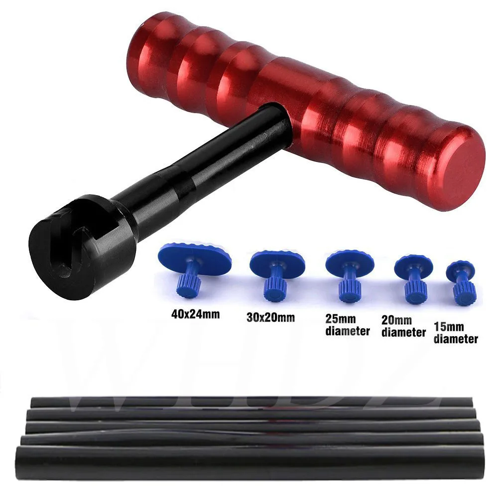 

WHDZ PDR Glue Puller Grip T-handle Dent Puller with Plastic 5pcs Glue Tabs and 5 PCS Black Glue Stick for Paintless Dent Repair