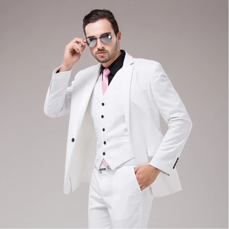 イタリアの高級メンズ光白スーツジャケットパンツフォーマルなドレス 男性のスーツメンズ結婚式のスーツ新郎タキシード ジャケット パンツ ベスト ネクタイ スーツ Aliexpress