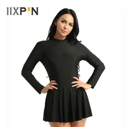 IIXPIN Для женщин трико цельнокроеное платье с длинными рукавами и круглым вырезом сзади на молнии катание Платье для бальных танцев