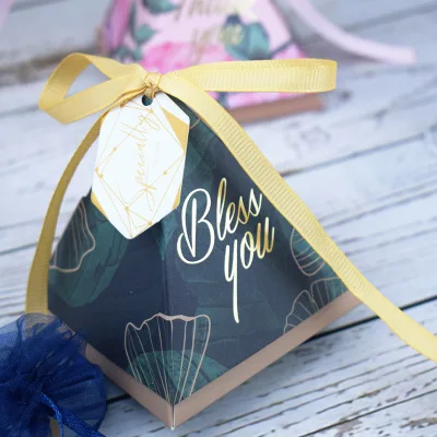 100 шт Горячая свадебные украшения коробка конфет Цветочные конфеты коробка с лентой вечерние бумажные подарки детский душ день рождения - Цвет: H