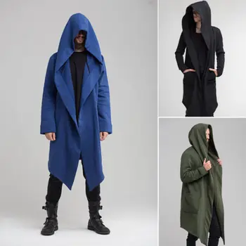 

New Winter Autumn Solid Long Trench Coat Men Fashion Coat Long Sleeve Hooded Cloak Jacket Casual Men Winter Cardigan Outwear