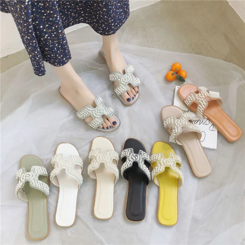 

Pearl Women Slippers Flip Flops Summer Women Crystal Diamond Bling Beach Slides Sandals Casual Shoes Slip On Slipper