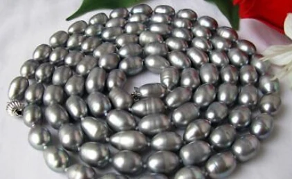 

ddh003339 Long 50" rice 13mm gray freshwater pearl necklace