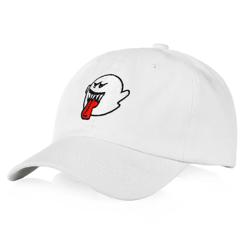1 шт. призрак Кепки хлопковых рубашек жуткий Kawaii шапка с вышивкой Snapback спортивная шапка "хип-хоп" в стиле «хип-хоп» Для мужчин Для женщин уличная папа шляпа, бейсбольная кепка - Цвет: Белый