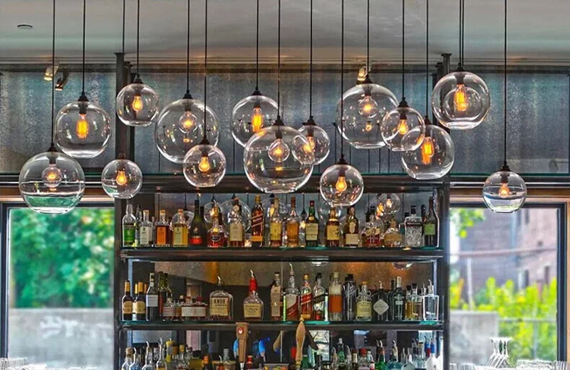 American Style Glass Ball Pendant Lamp Smoke Glass Hanging Lights Lamp Retro Design Pendant Lights For Restaurant Bar (2)
