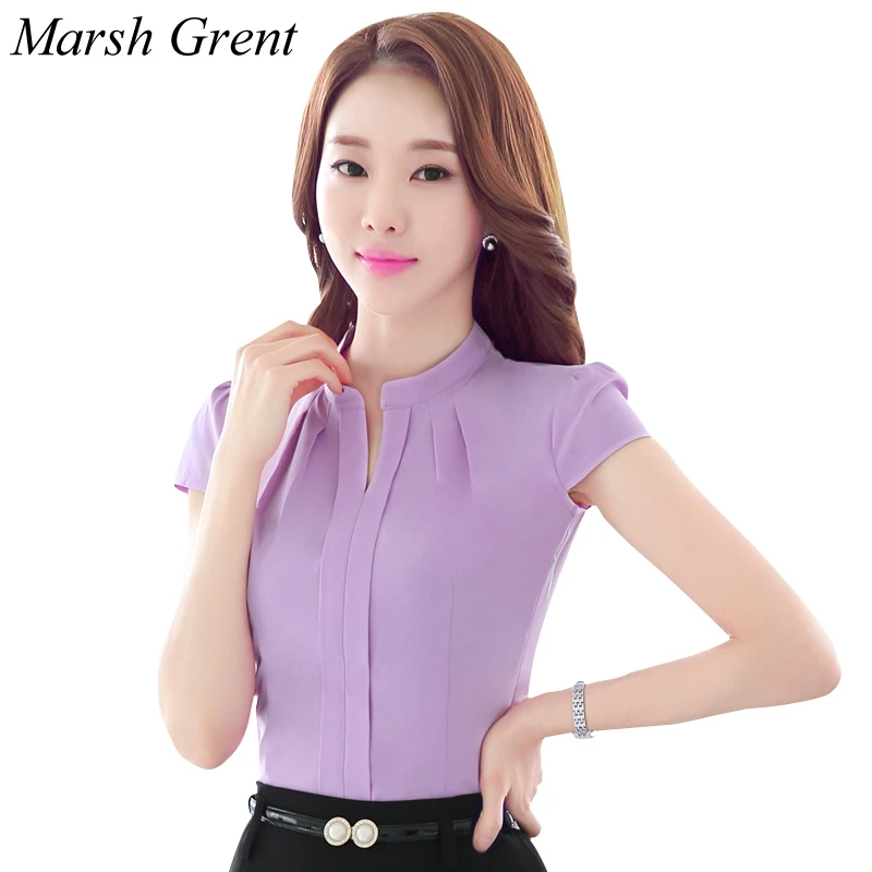 Marsh grent moda 2018 mujeres de de manga corta Blusas Oficina Tops blusas plisado Camisas Tops collar Tops ol|collar top|stand collarblouse office - AliExpress