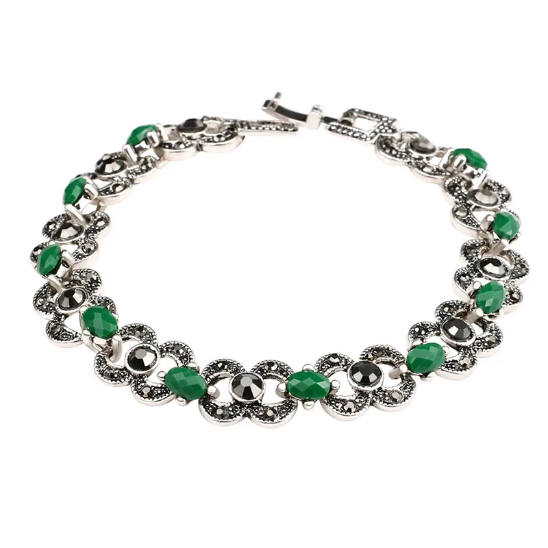 

Personality Bohemia Bracelets Jewelry Silver Color Green Resin Stones For Woman Birthday Party Best Gifts