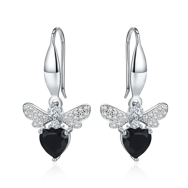 

Black Awn Trendy 2.5g 925 Sterling Silver Earring Black Spinel Anniversary Butterfly Drop Earrings for Women Fine Jewelry II089