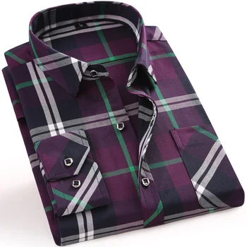

2019 Men Plaid Shirt Long Sleeve Checked Fashion Slim Fit Lightweight Comfortable Good Quality Male Social Classic Casual Shirt