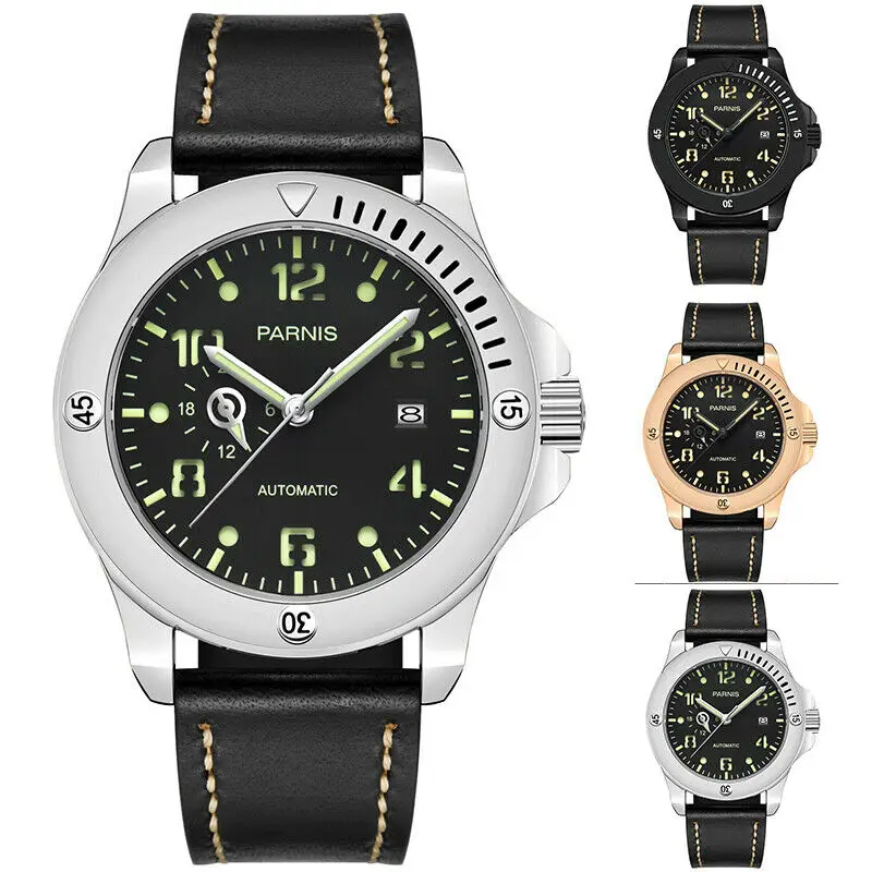 

44mm Parnis Miyota 8217 Automatic Movement Sapphire Crystal Men Mechanical WatchBlack, Silver, Rose Gold Luxury